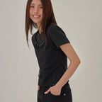 LONDONDADA Stud Mesh Halter Layered T-Shirt, BLACK