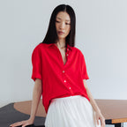 AND YOU Linen standard fit short sleeve shirt (Red/Yellow)_2GMUBL13