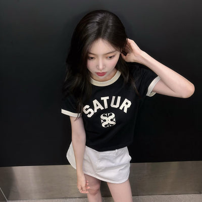 (W) Arch Logo Ringer Short Sleeve T-Shirt Black