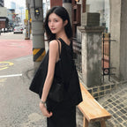 YUPPE Sleeveless ribbon shirt_black