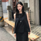 YUPPE Sleeveless ribbon shirt_black