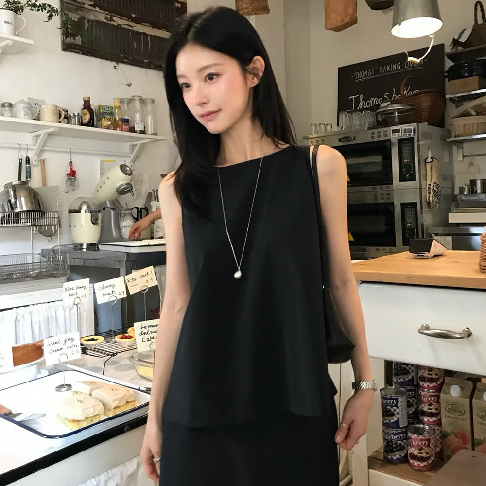 YUPPE Sleeveless ribbon shirt_black