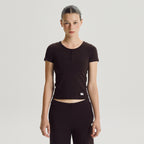 NEW BALANCE NBNEG3W122 / WOMEN NB-FLOWY Henry neck short sleeve t-shirt (BROWN)
