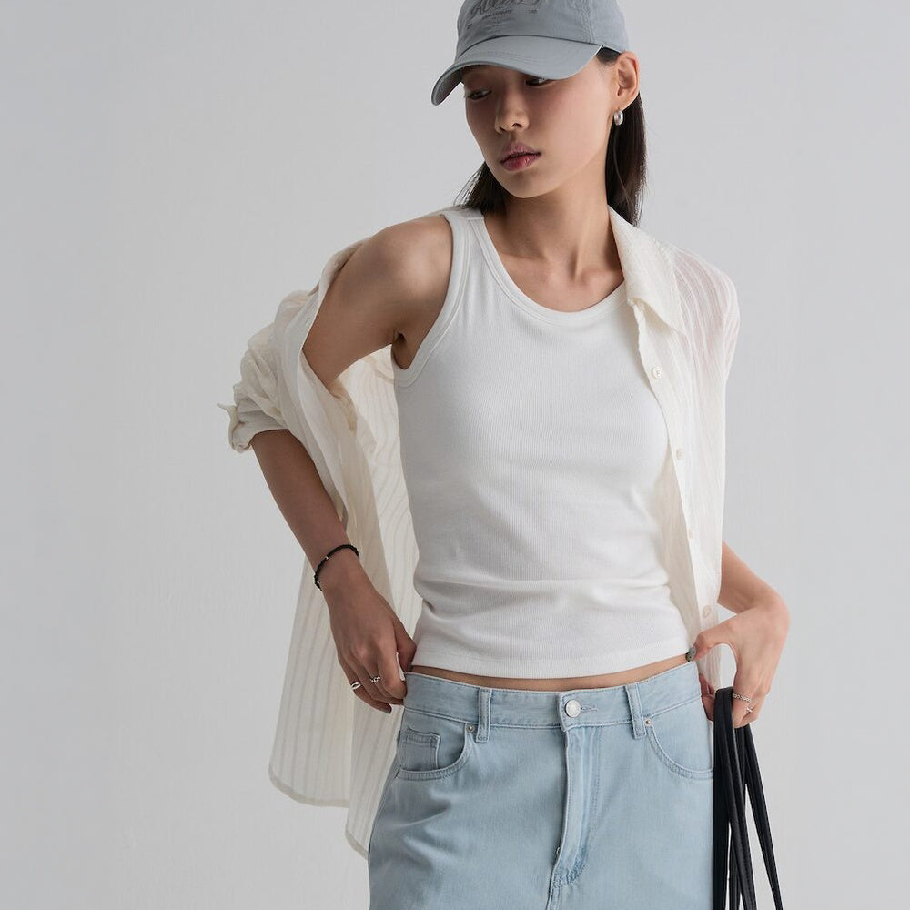 8seconds [8 Seconds] Solid tank top with built-in cap white (356642CM41)