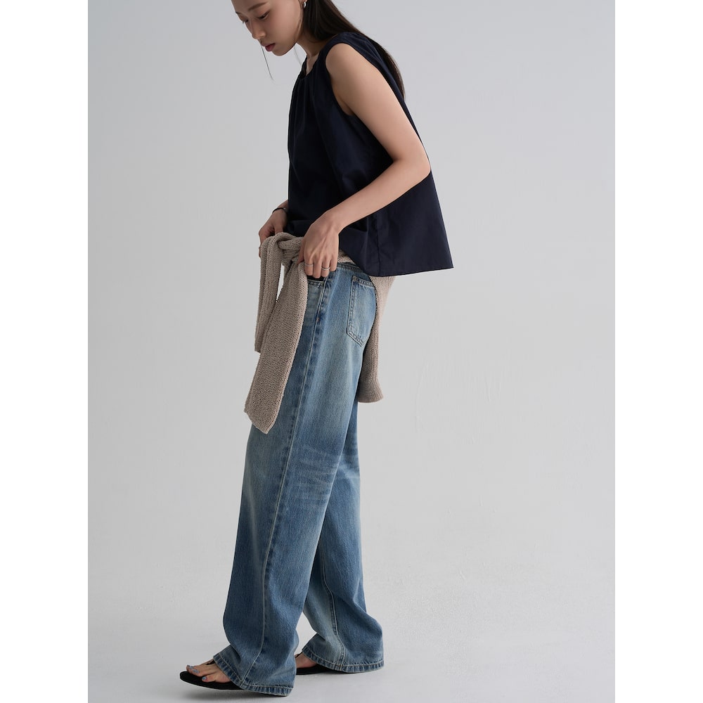 8seconds [8 Seconds] Cotton sleeveless shirring blouse navy (356665CM0R)