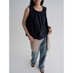 8seconds [8 Seconds] Cotton sleeveless shirring blouse navy (356665CM0R)