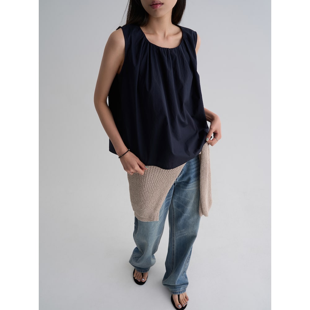 8seconds [8 Seconds] Cotton sleeveless shirring blouse navy (356665CM0R)