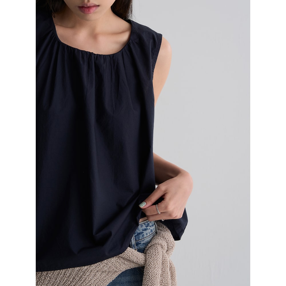 8seconds [8 Seconds] Cotton sleeveless shirring blouse navy (356665CM0R)