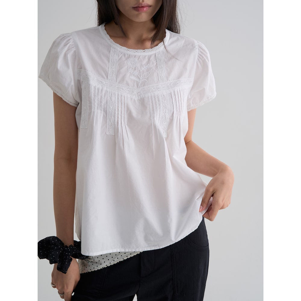 8seconds [Eight Seconds] Cotton lace short sleeve blouse white (356765WM41)