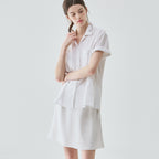 DRAWFIT WOMEN Striped standard open collar short sleeve shirt [SKY BLUE]