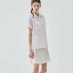 DRAWFIT WOMEN Striped standard open collar short sleeve shirt [SKY BLUE]