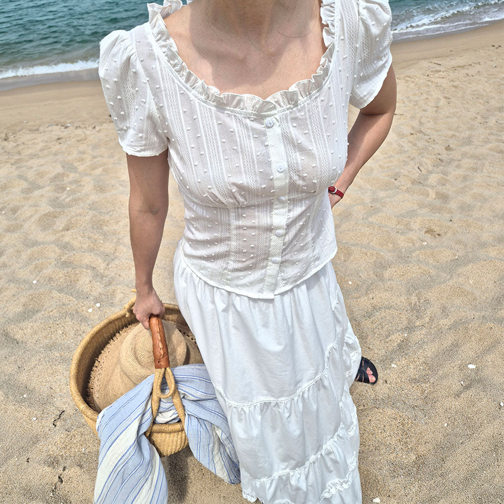 AMONG A V NECK FRILL BLOUSE_WHITE