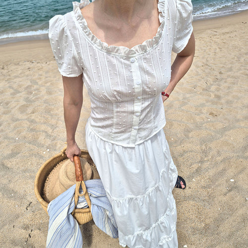 AMONG A V NECK FRILL BLOUSE_WHITE