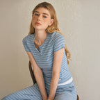NEW BALANCE NBNEG3W122 / WOMEN NB-FLOWY Henry neck short sleeve T-shirt (L/BLUE)