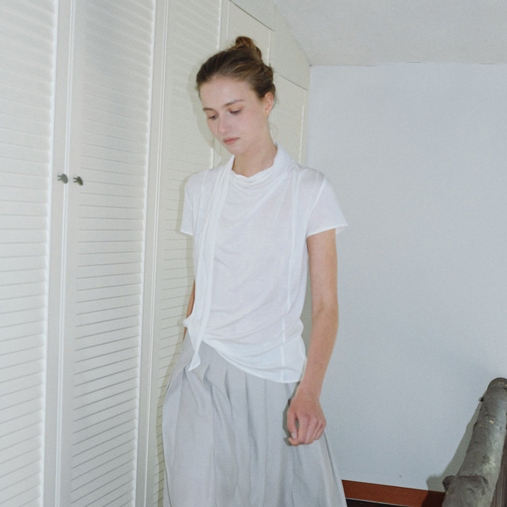 OVBEIGE SHEER TIE NECK T-SHIRTS_IVORY_OF2C2XTS02IVY