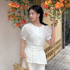 ROEM Round neck belted short sleeve blouse RMBLG37RT6