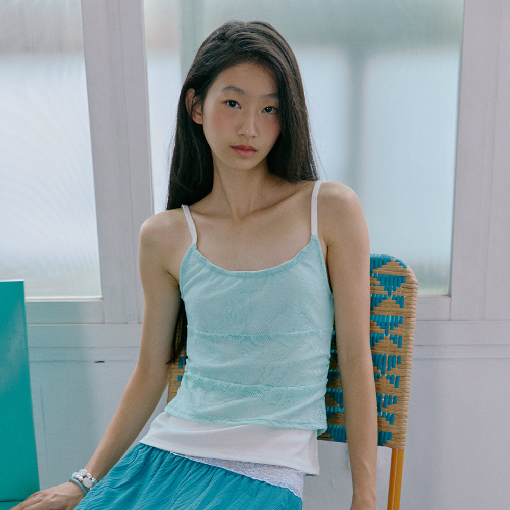 HOKUSPOKUS Rose Crochet Layered Top_Mint