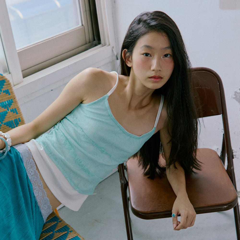 HOKUSPOKUS Rose Crochet Layered Top_Mint