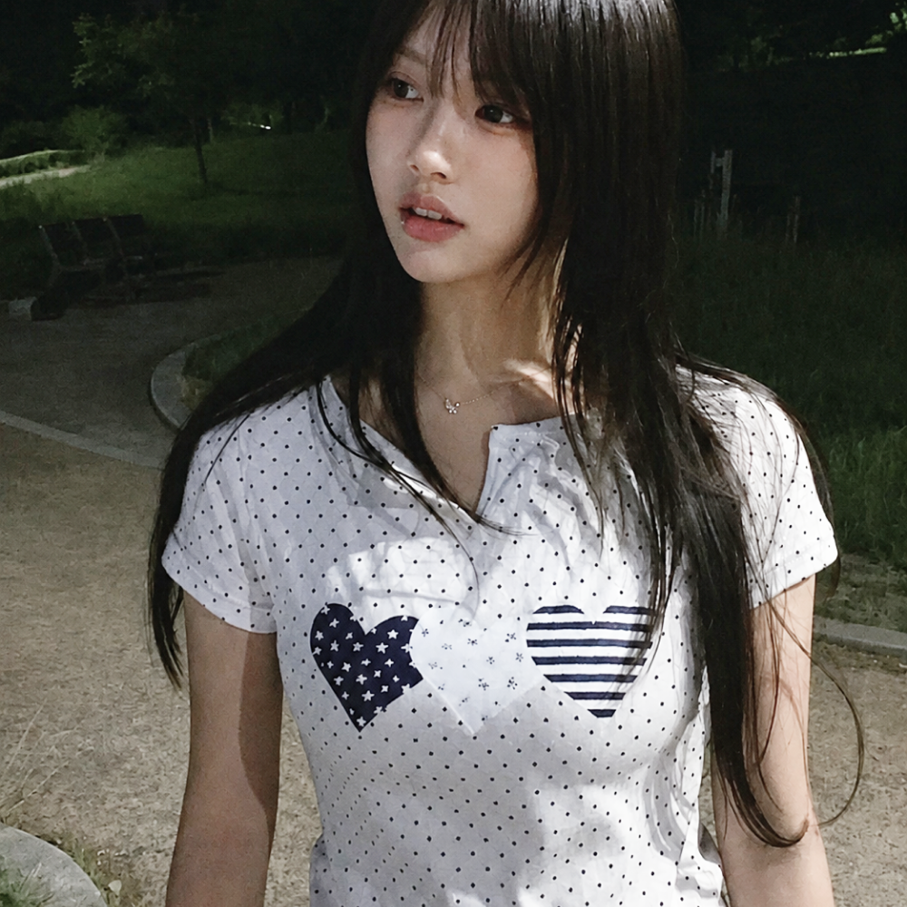 Rogin N Rosie Race Dot Point Heart T-shirt White