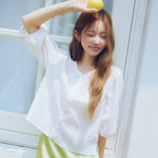 ROEM Three-quarter sleeve crop blouse (White) RMBLG37RT2