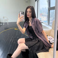 SIS A [7th reorder] Layered cutout check half shirt [purple]
