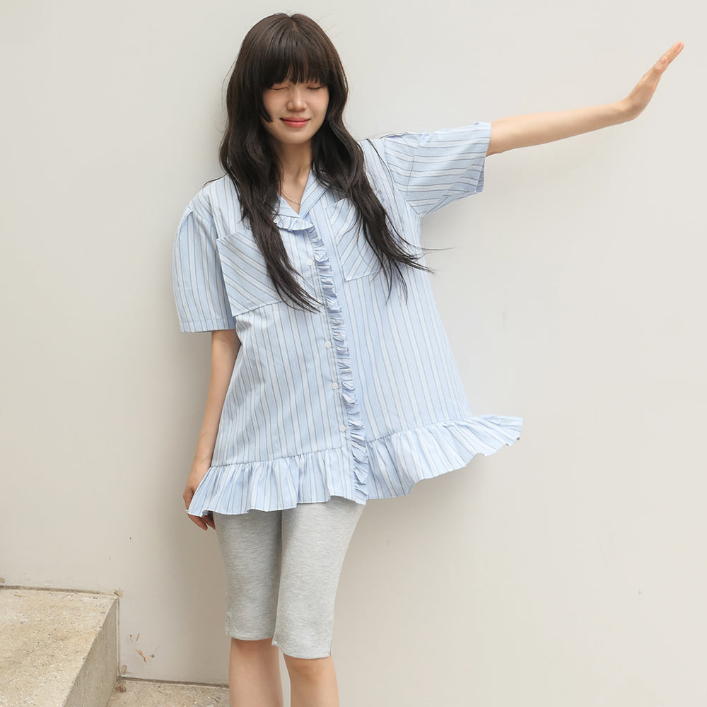 DEWEDEWE [Oze PICK] Summer frill shirt_blue