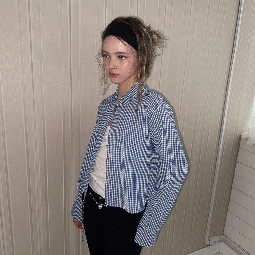 TWEE Cinnel check cropped long-sleeved shirt