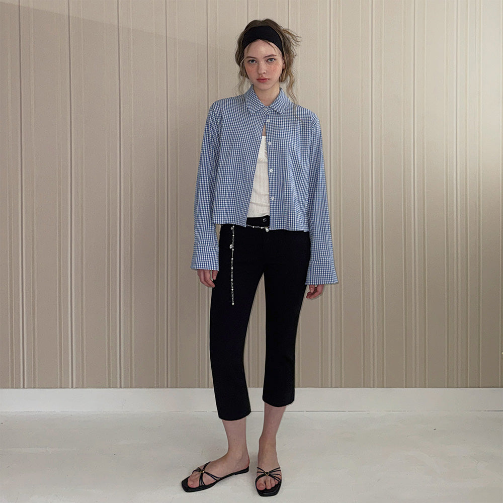 TWEE Cinnel check cropped long-sleeved shirt