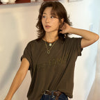 UNIVERSE GARMENT Happy Family Crop T-Shirt_BROWN