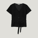 TWEE Bnenne Wrinkle Tie V-neck Short Sleeve Blouse