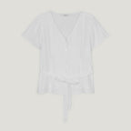 TWEE Bnenne Wrinkle Tie V-neck Short Sleeve Blouse