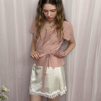 TWEE Bnenne Wrinkle Tie V-neck Short Sleeve Blouse