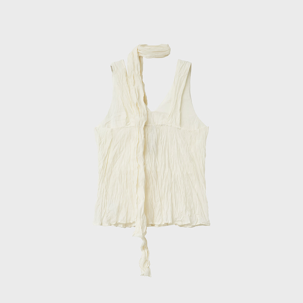 NOIRER FOR WOMEN Wrinkle texture scarf blouse (buttercream)