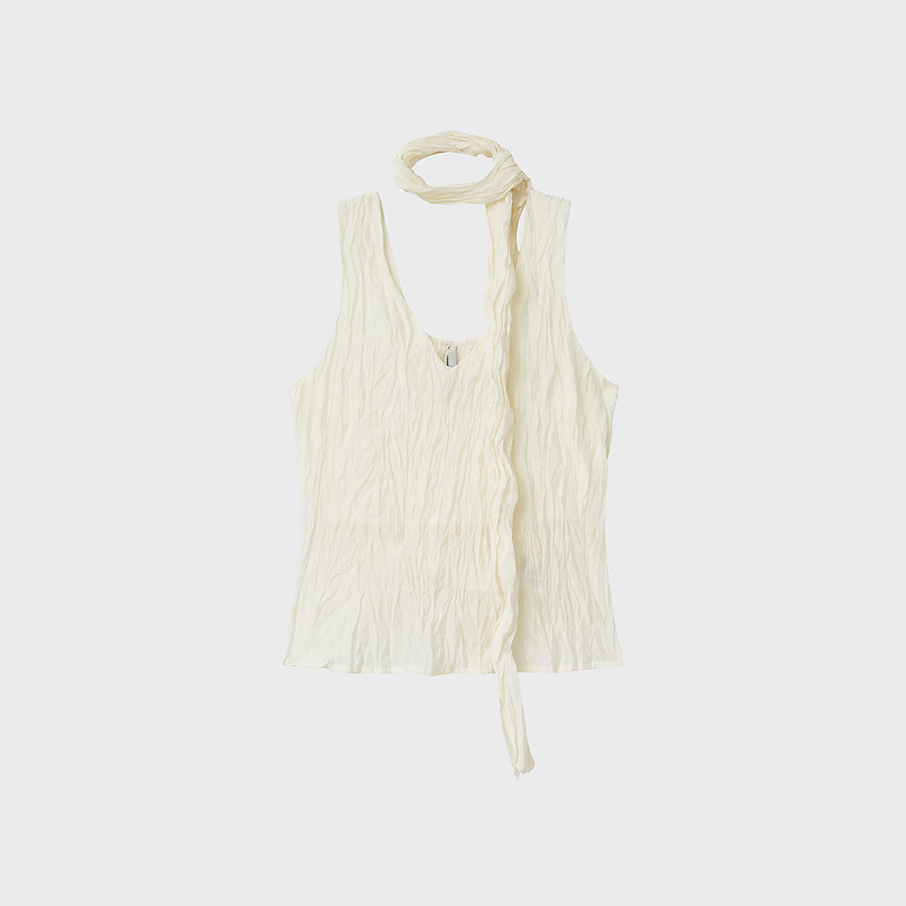 NOIRER FOR WOMEN Wrinkle texture scarf blouse (buttercream)