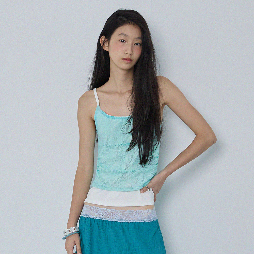 HOKUSPOKUS Rose Crochet Layered Top_Mint