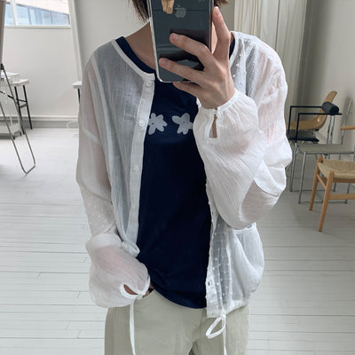 DOT PATCHWORK BLOUSE, WHITE