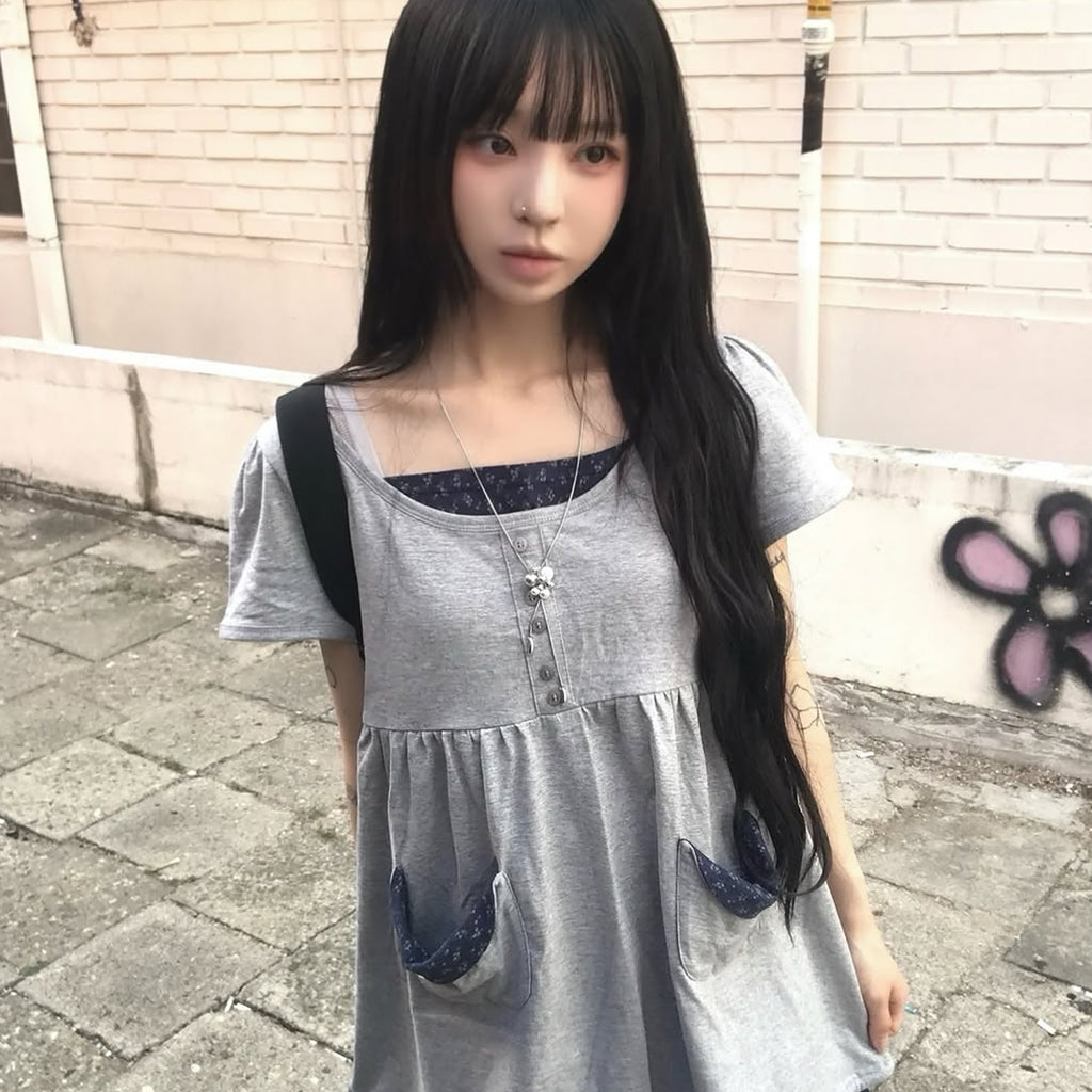 bauf Shirring flare t-shirt [gray]