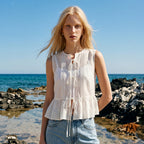 LOOKAST RENEE SHEER RIBBON SLEEVELESS BLOUSE_WHITE