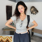 ADAUL [Wearing Chaerang] V-line detail slim fit t shirt - 3color