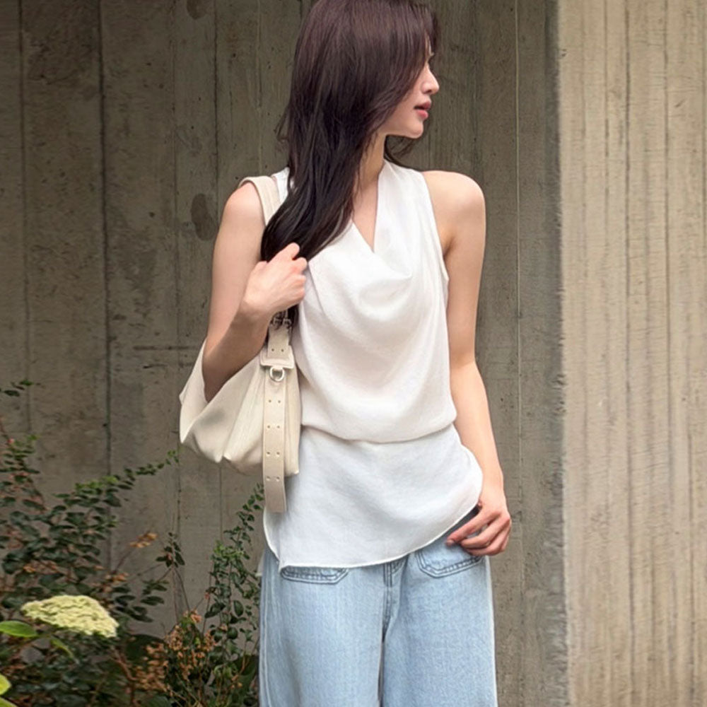 L'AUTRE DE MIN Halter Sheer White Blouse
