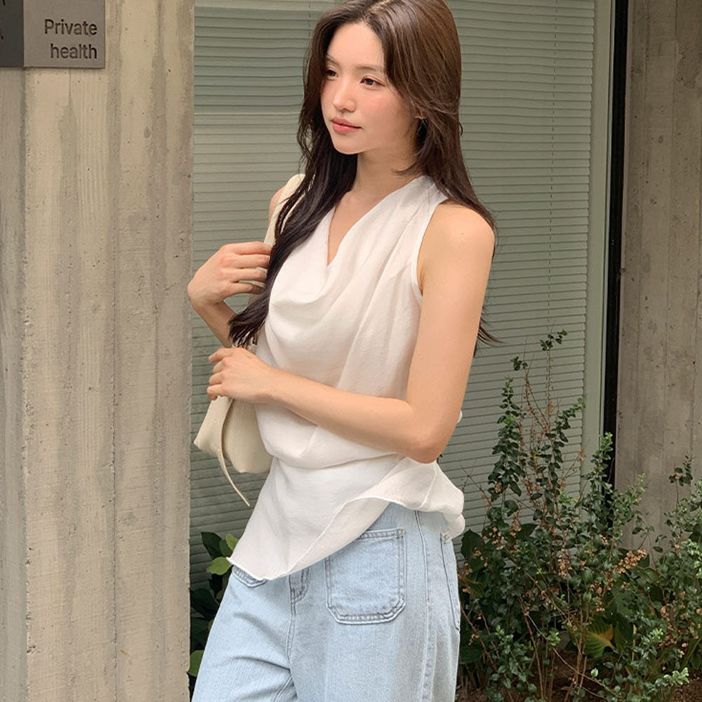 L'AUTRE DE MIN Halter Sheer White Blouse