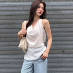 L'AUTRE DE MIN Halter Sheer White Blouse