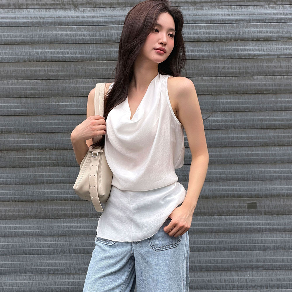 L'AUTRE DE MIN Halter Sheer White Blouse