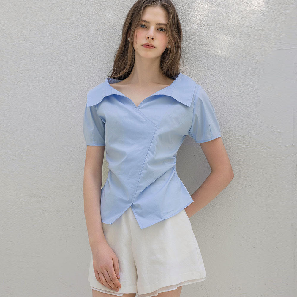 L'AUTRE DE MIN [L size added] Amanda Summer Blue Shirts