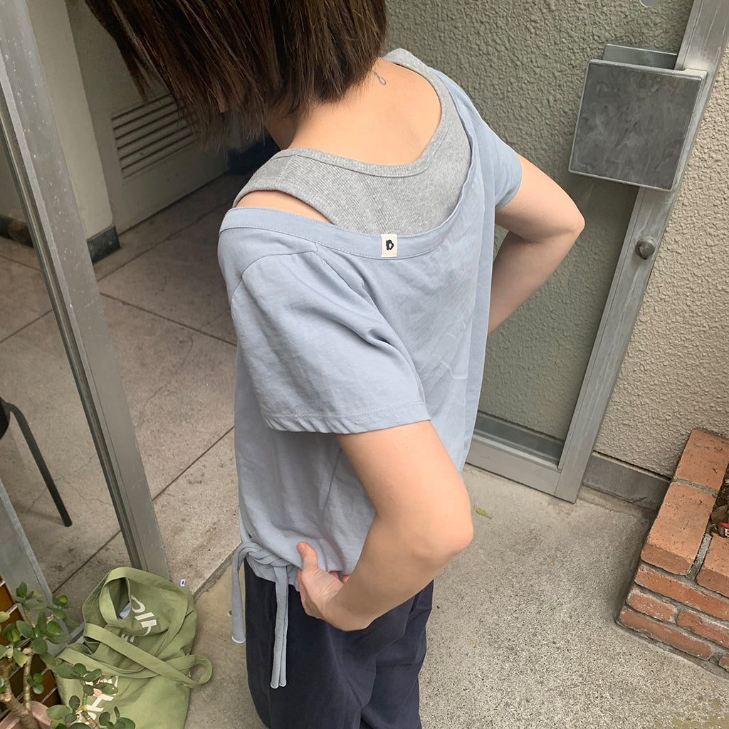 OHESHIO ONE-SHOULDER WRAP T-SHIRT, GRAY