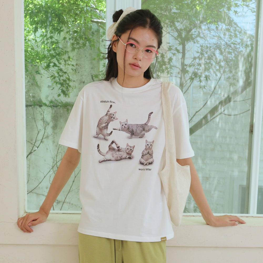 POEV Stretching Cat T-Shirt - Off White