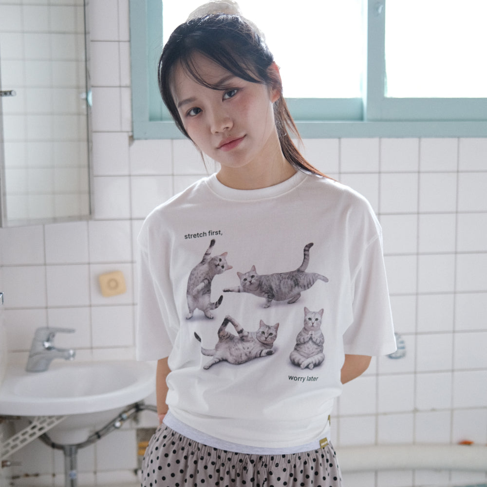 POEV Stretching Cat T-Shirt - Off White