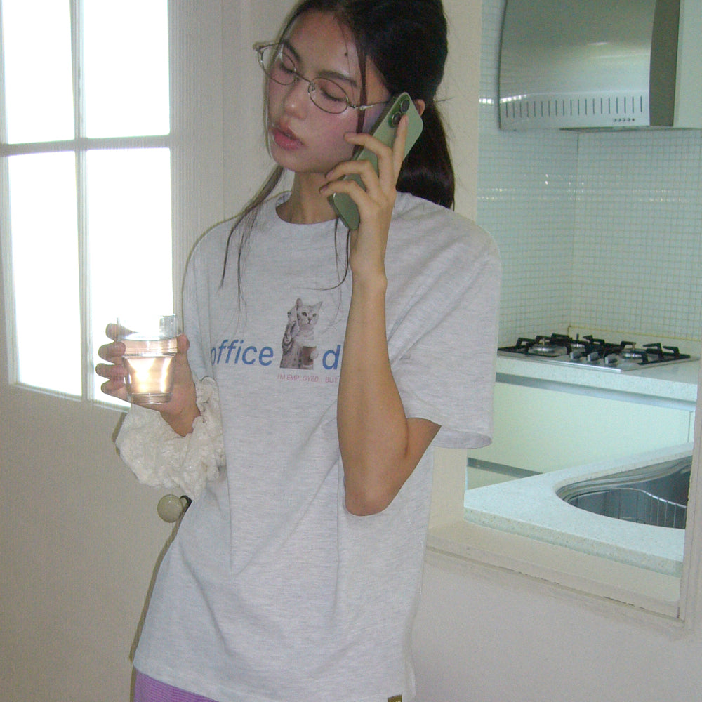 POEV Office Diva Cat T-Shirt - White Melange