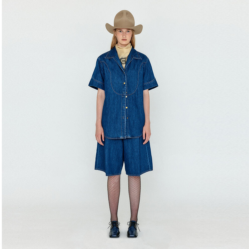 EENK EENK WICO Folded Front Denim Bermuda Shorts