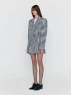 EENK EENK WENDEL Double-Belted Pleated Mini Skirt - Ivory/Navy Check